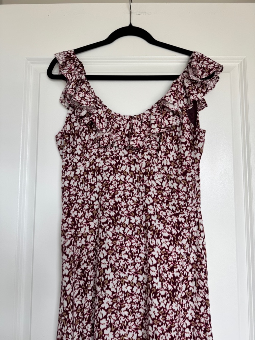 NWOT! MADEWELL Ruffled Scoopneck Maxi Dress Emma Floral Burgundy Size 4 🌸 - Picture 4 of 15